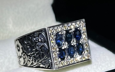 Silver - Ring - 1.35 ct Sapphire - Diamonds