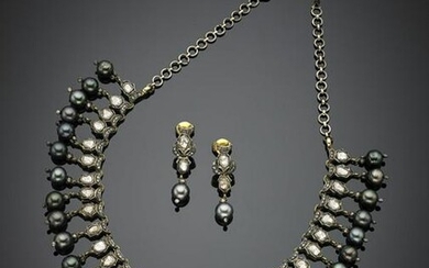 Silver and 9K gold jewelry set comprising collier de