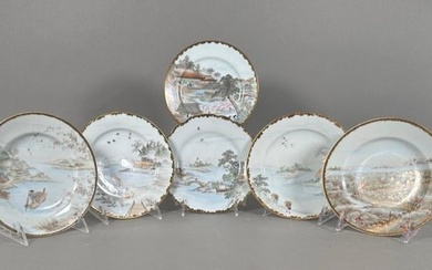 Six Japanese Kutani Porcelain Hand Painted Plates