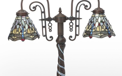 Slag Glass Dual-Arm Lamp With Dragonfly Shades, 21st Century