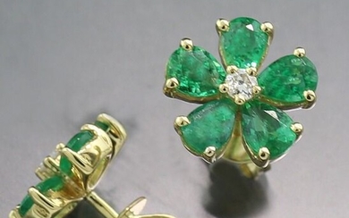 Smaragd Diamant Ohrstecker kräftiges Grün NO RESERVE PRICE - 18 kt. Yellow gold - Earrings - 1.20 ct Emeralds - Diamonds