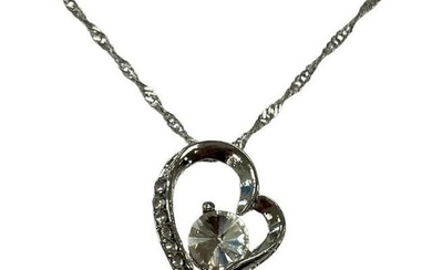 Sterling Silver Rhinestone Heart Pendant Paired With 925 Twist Link Necklace