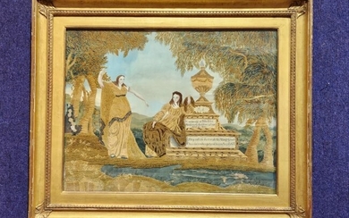 Superb silk memorial embroidery, dated 1808