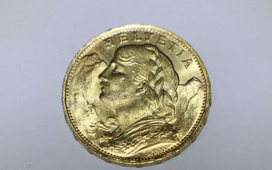Switzerland. 20 Francs 1922 B Bern - Vreneli