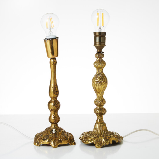 TABLE LAMPS, two pieces, second half of the 20th century, brass, rococo style.