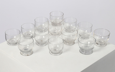 THIRTEEN RARE GEORGE III SMALL FOOTED GLASS DISHES OR CUPS, CIRCA 1780 (13).