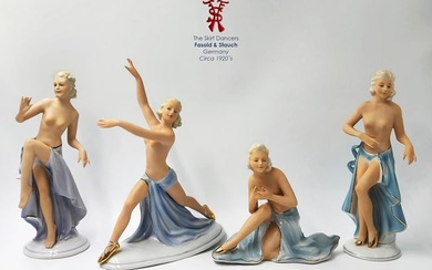 The Skirt Dancers, A Set Of Four German Fasold & Stauch Porcelain Figurines