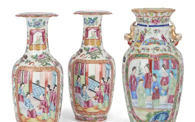 Three Chinese Canton famille rose vases, Qing dynasty, 19th century, comprising a...