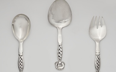 Three Copenhagen silver serving pieces, model no. 83