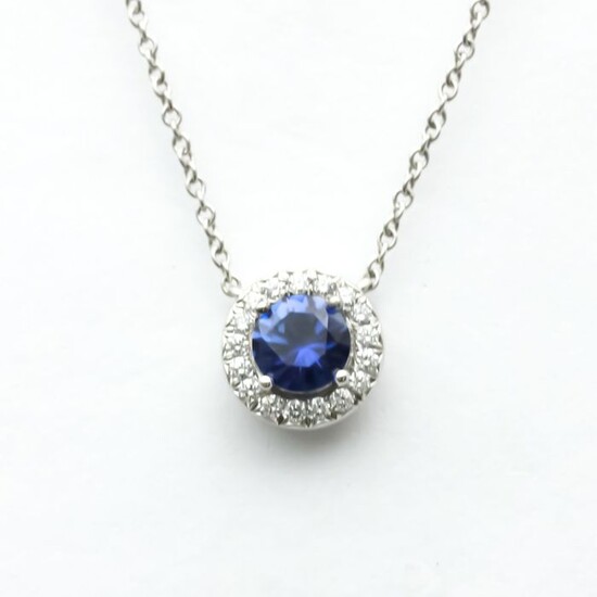 Tiffany Platinum - Necklace with pendant - 0.45 ct Diamond - Sapphires