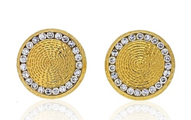 Tiffany & Co. 14K Yellow Gold Round Diamond Textured Cuff Links