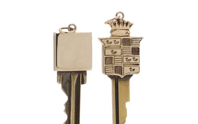 Tiffany & Co. - Brooch Two gold-mounted keys, bearing the Tiffany & Co. insignia and inscribed with personal details, once