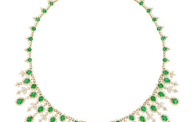 Two-Color Gold, Emerald and Diamond Fringe Necklace