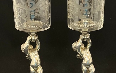 Two Pairpoint glass and metal candlesticks