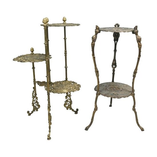 Two Victorian Style Cast Brass Etagere Plant Stands.
