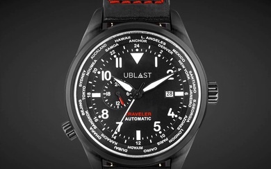 Ublast® - Traveler Automatic World Time - REF.UBTR47BK/RD - Genuine Leather - Men - New