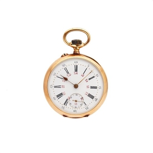 Unsigned, French gold open face keyless wind pocket watch