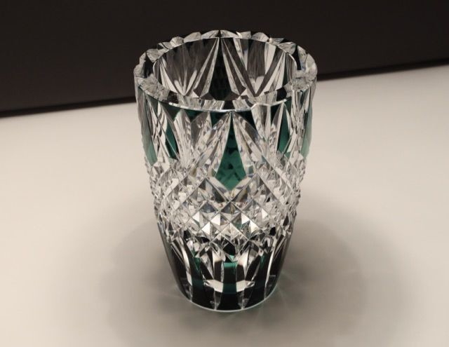 Val Saint Lambert - Vase colored white green handmade taillé diamond - Crystal
