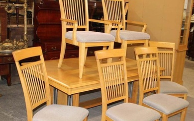 Vaughn Furniture Co. 7pc contemporary oak dining room table with 6 chairs, (1) 18" leaf