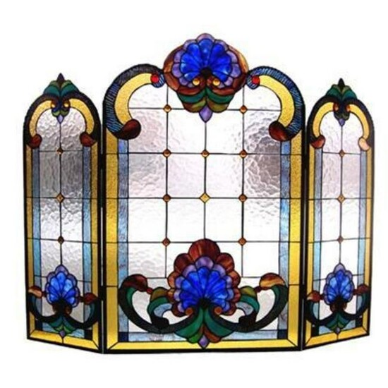 Victorian Tiffany-Style Stained Glass Folding Fireplace