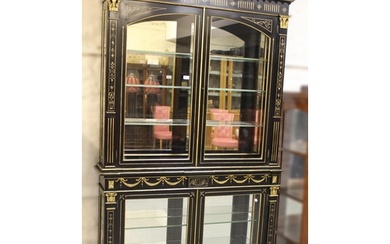 Victorian ebonised and parcel gilt display cabinet, having t...