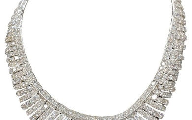 Vintage Diamond Collar Bib Necklace 66 Carats 18 Karat White Gold 113.5 Grams