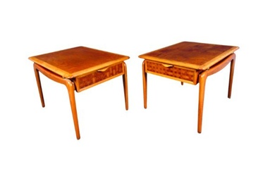 Vintage Modern Oak and Walnut End Tables by Lane