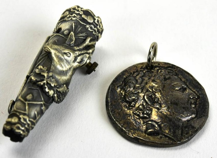 Vintage Posy Holder Brooch & Roman Coin Pendant