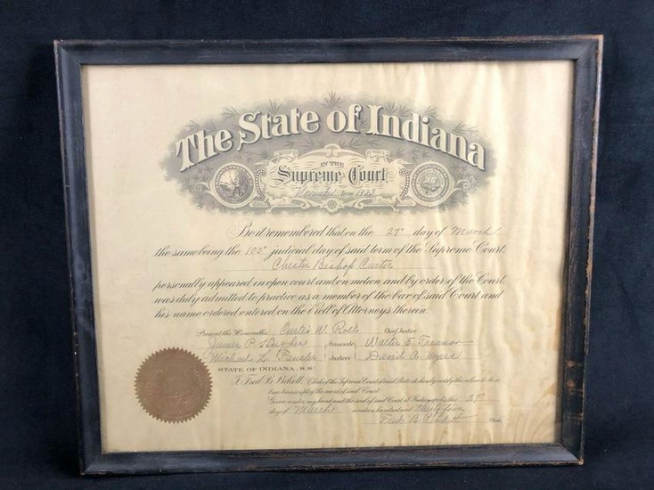 Vintage State Of Indiana Supreme Court 1933 Roll Of