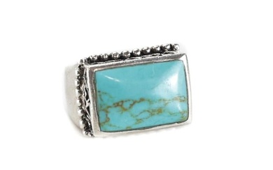Vintage Sterling Silver Turquoise statement ring sz 6.75 Rectangular stone
