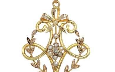 Vintage antique anno 1900 - Pendant - 18 kt. Rose gold, Yellow gold Pearl - Diamond
