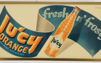 Vintage metal Advertising Sign for "Ju'cy Orange" marked "Authorized and Copyrighted 1947 by