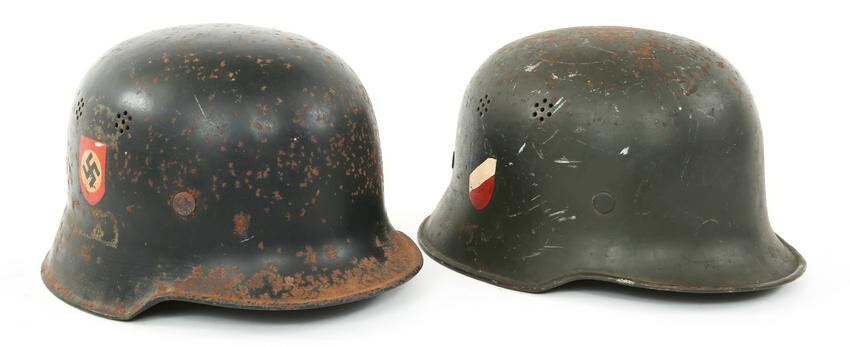 WWII GERMAN FIRE POLICE M34 HELMET LOT OF 2