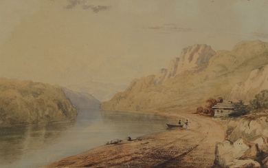Watercolor, mid 19th century, Alpine lake, approx....