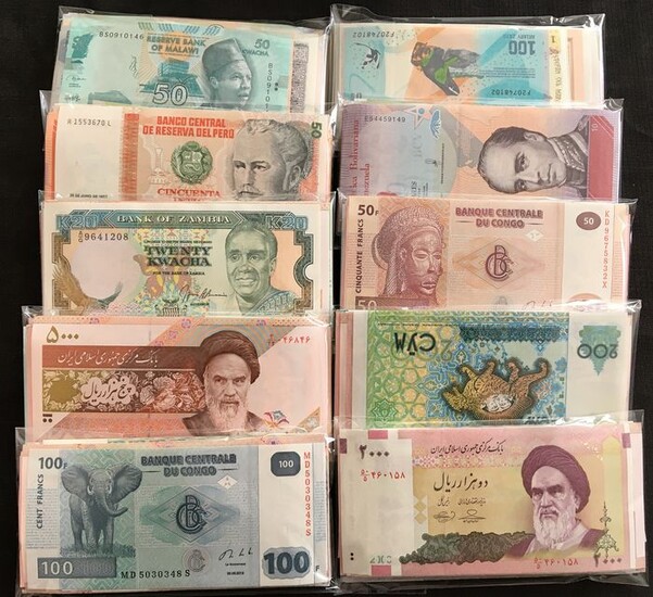 World - Lot various banknotes 10 x 100 different - (1000 banknotes)