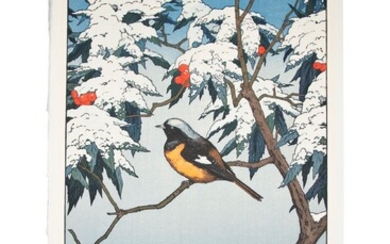 YOSHIDA TOSHI 吉田遠志 (JAPON, 1911-1995) Oiseaux de la saison d'hiver Double oban tata-e gravure sur...