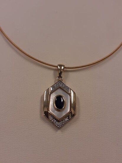 Yellow gold - Necklace with pendant Sapphire - Diamond, Mother of Pearl