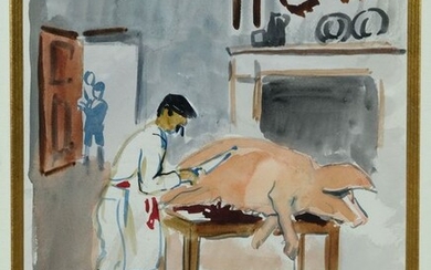 Yves Brayer (1907-1990) - Préparation du cochon