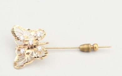 Vintage 14K Yellow Gold Cubic Zirconia Butterfly Pin