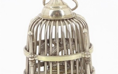 (-), miniatuur zilveren vogelkooi, 19e eeuw, hoogte 7...