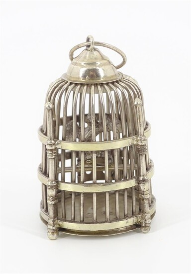 (-), miniatuur zilveren vogelkooi, 19e eeuw, hoogte 7...