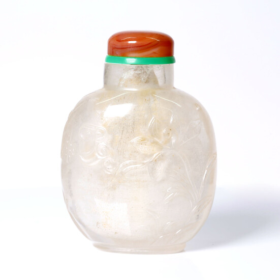 old , Chinese, rock crystal, big snuff bottle with agate stopper