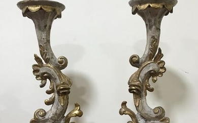 pair of Louis XV candlesticks (2) - Baroque - Iron (wrought), Wood - Mid 18th century
