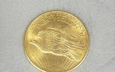 A 20 dollars gold Saint Gaudens coin dated 1908
