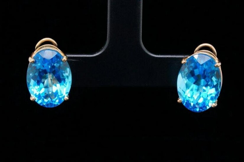 10.00ctw Blue Topaz and 14K Yellow Gold Ear Clips