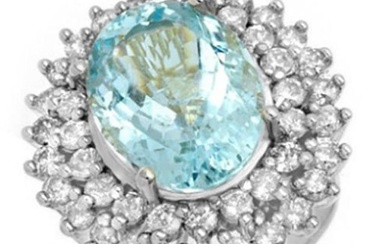 10.50 ctw Aquamarine & Diamond Ring 18k White Gold