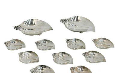 11 Tiffany & Co Sterling Silver Small Leaf Side Dish or Condiment Bowls c 1950