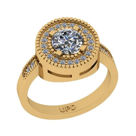 1.12 Ctw SI2/I1 Gia Certified Center Diamond 14K Yellow Gold Wedding Halo Ring