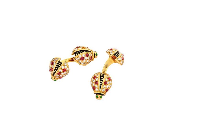 A pair of enamel and gem-set ladybird cufflinks, 1997...