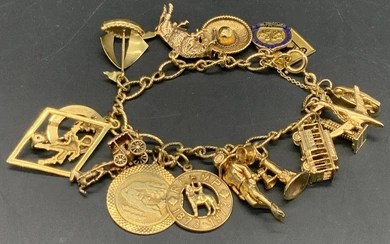 14K Yellow Gold Charm Bracelet W/ Gold Charms